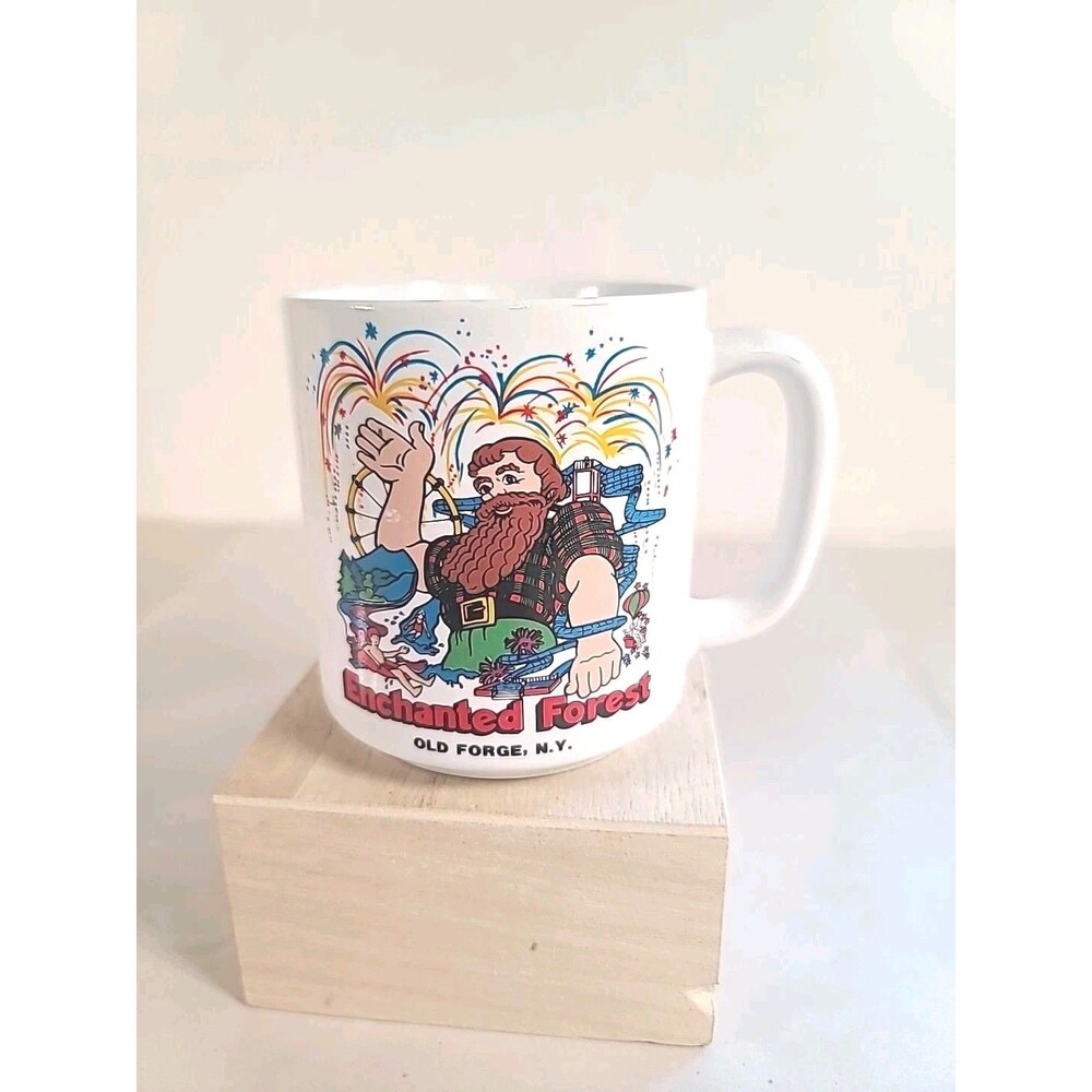 Rare Vintage Enchanted Forest Water Safari Old Forge NY Coffee Cup Paul Bunyan
